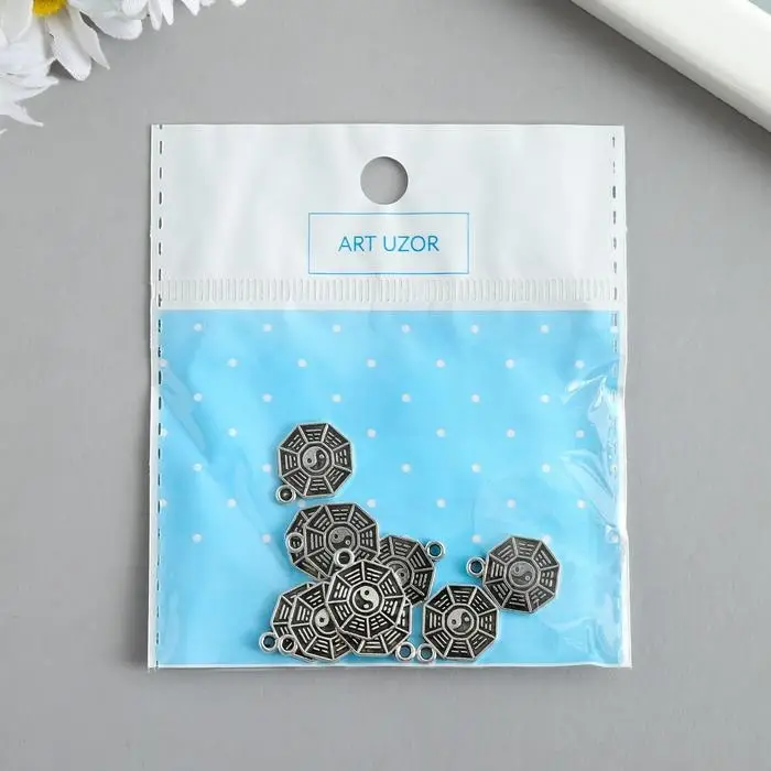 Металлический элемент, декоративная подвеска &laquo;Арт Узор. Монетка инь-ян&raquo;, серебро, 1.5&times;1.3 см