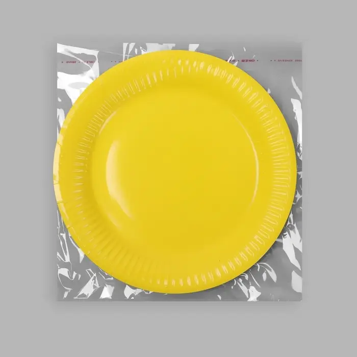 Тарелка одноразовая бумажная однотонная, желтая, 18 см