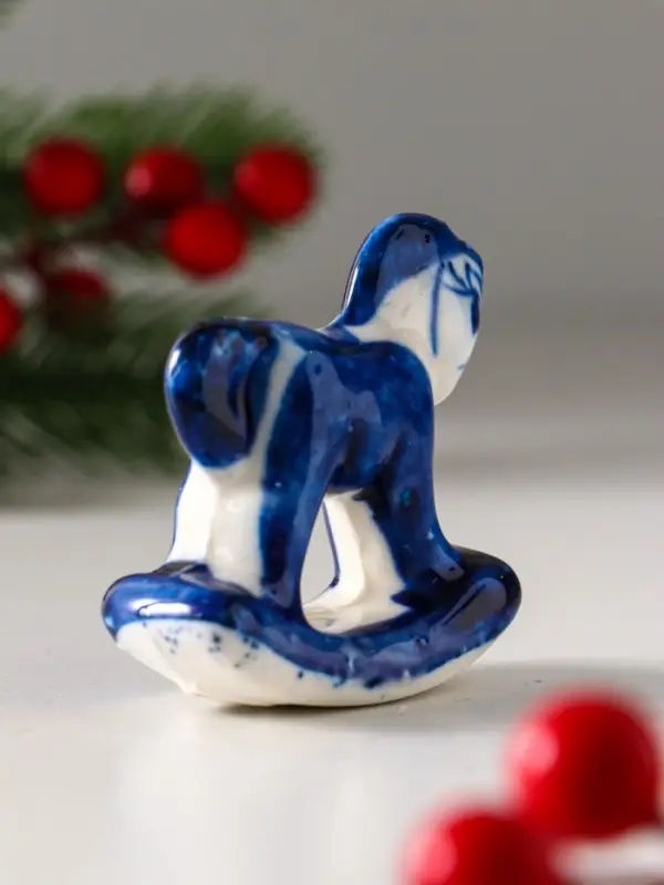 Сувенир "Конь-качалка", 5х5 см, гжель