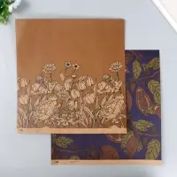 Бумага для скрапбукинга двусторонняя крафт "Какао и цветы" плотность 180 гр 30,5х32 см