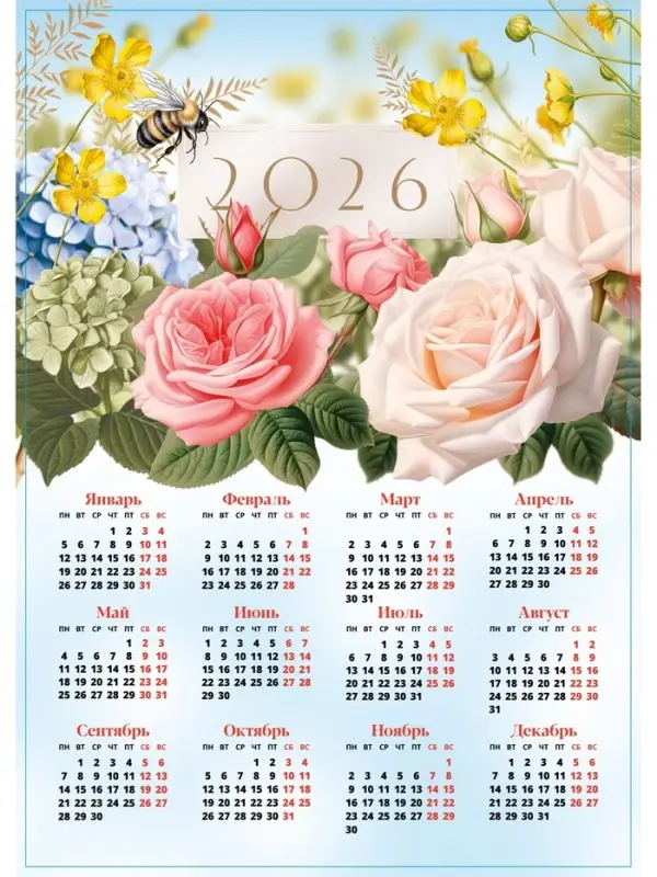 Календарь 2026 &laquo;Цветы&raquo;, А3