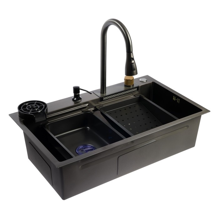 Кухонная мойка ZEIN M03, S=3.0 и 0.7мм, смеситель, корзины, разделочная доска, сифон, графит Кухонная мойка ZEIN M03, S=3.0 и 0.7мм, смеситель, корзины, разделочная доска, сифон, графит