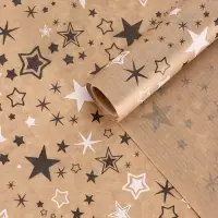 Бумага упаковочная крафт "Звезды", белый/графитовый, 0,72 х 10&plusmn; 5% м, 40 гр
