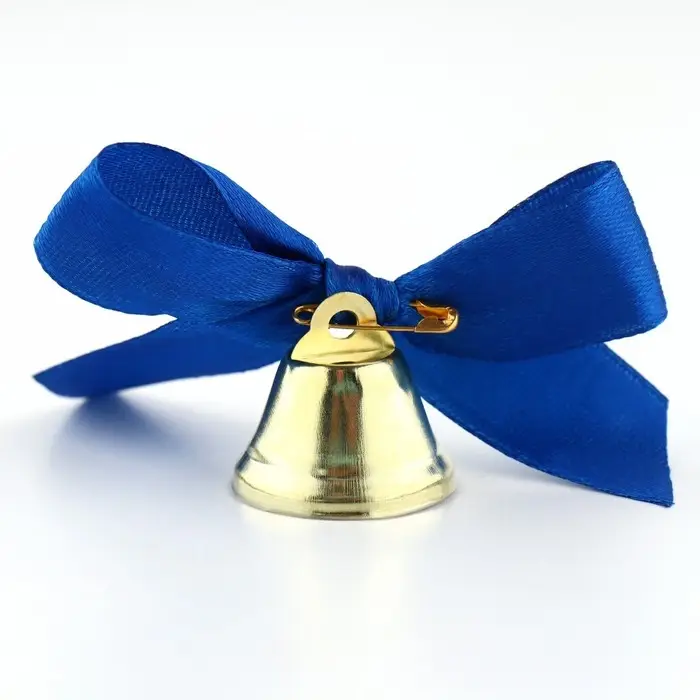 Колокольчик на булавке с бантом на выпускной, синий, d = 2,6 см