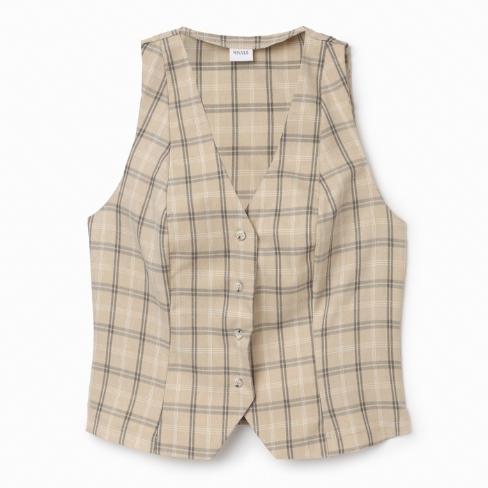 Жилет женский MINAKU: Casual Collection цвет клетка бежевая, р-р 46