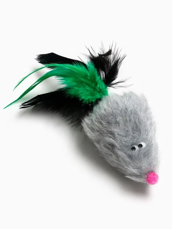 Игрушка длля кошек "Хвостатая мышь" 7 см, серая