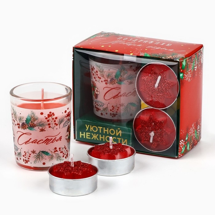 Новогодние свечи &laquo;Счастья&raquo;, набор 3 шт.