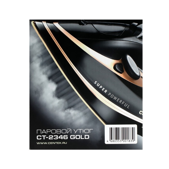 Утюг Centek CT-2346, 3200 Вт, керамика, 380 мл, капля-стоп, пар. удар, черно-золотистый Утюг Centek CT-2346, 3200 Вт, керамика, 380 мл, капля-стоп, пар. удар, черно-золотистый