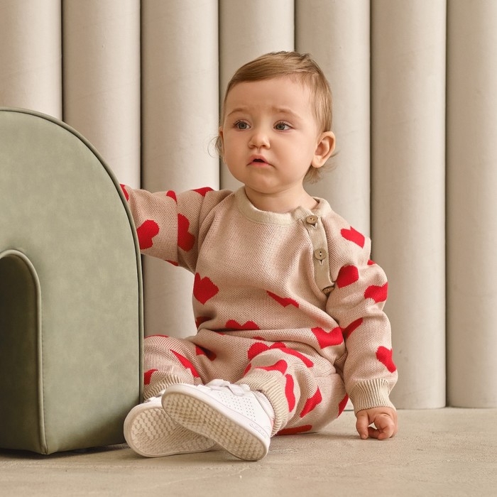 Комбинезон вязаный Крошка Я &laquo;Сердечки&raquo;, рост 86-92 см