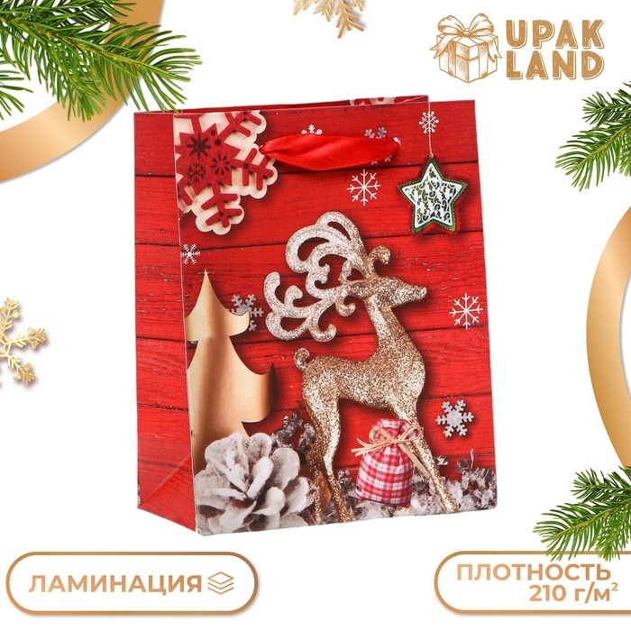 Пакет ламинированный Пакет ламинированный "Новогодний олень", 11,5 x 14,5 x 6 см