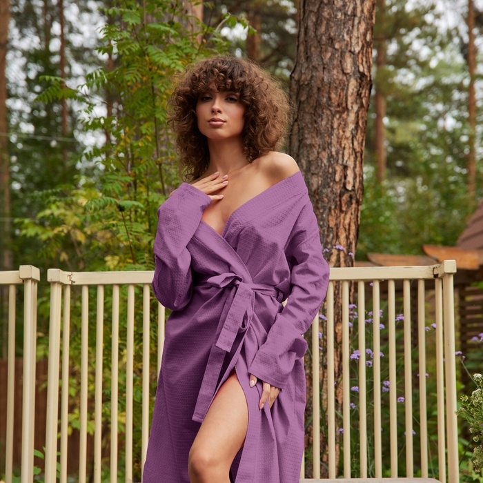 Халат вафельный женский удлинённый Экономь и Я размер 54-56, цвет лаванда, 100% хлопок, 200г/м2