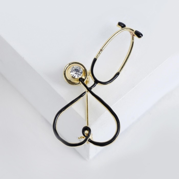 Брошь &laquo;Стетоскоп&raquo; сердце, цвет чёрный в золоте
