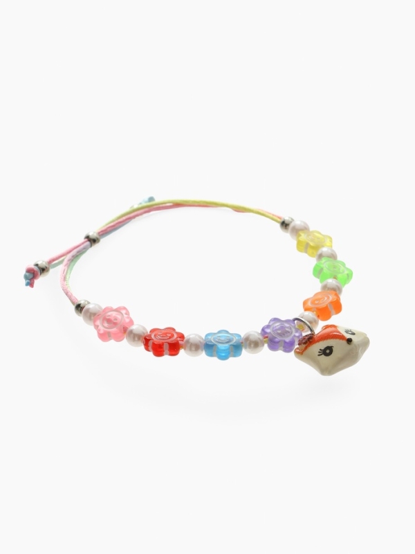 Браслет детский Браслет детский "Выбражулька" на затяжке, лиса с бусинами смайлы, цветной