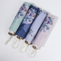 Зонт механический &laquo;Фиалки&raquo;, эпонж, 4 сложения, 8 спиц, R = 47/55 см, D = 110 см, цвет МИКС