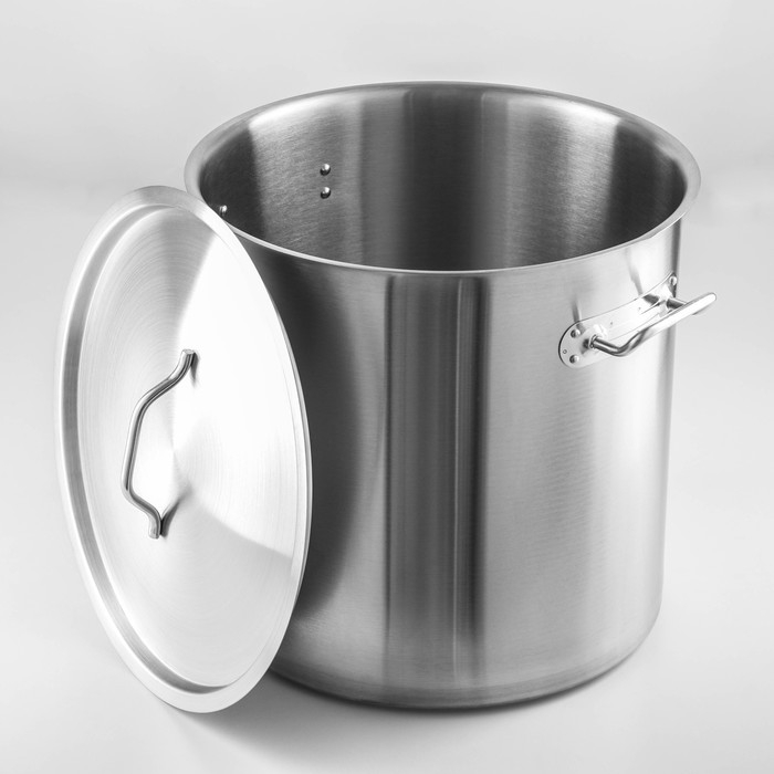 Кастрюля из нержавеющей стали Hanna Kn&ouml;vell HoReCa, 50 л, толщина 0,8 мм, 201 сталь, дно 3,2 мм, металлическая крышка, с теплораспределительным дном, индукция