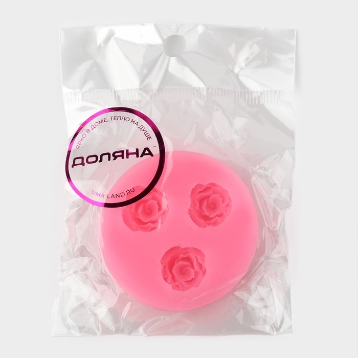 Молд Доляна &laquo;Три малых розы&raquo;, силикон, 4,5 см, цвет розовый