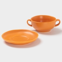 Бульонница Magistro "Potter" 255мл 15х2,5 цвет оранжевый с блюдцем