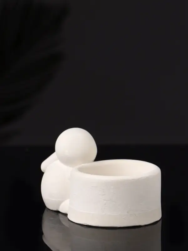 Подсвечник "Заяц с чашей" 8х6х4 см, натуральный, гипс