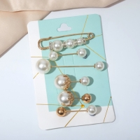 Набор булавок (6 шт.) &laquo;Жемчуг&raquo;, 6,5 см, цвет белый в золоте