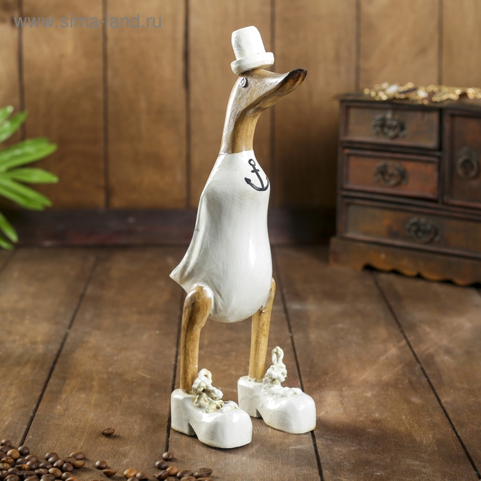 Сувенир дерево "Утка матрос в белом" 13х9х27 см
