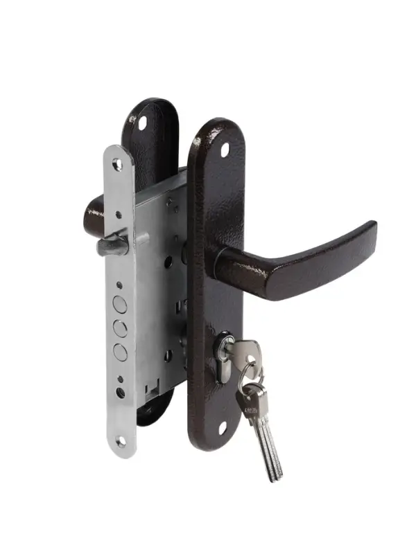 Замок врезной LOCKLAND RD005, с ручкой, B/S 55 мм, 4 ключа, цвет коричневый