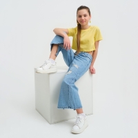 Футболка для девочки укороченная KAFTAN "Selfie", рост 146-152, цвет жёлтый