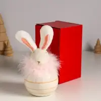 Сувенир керамика, текстиль "Зайчик с пухом, круглый" 7,4х7,4х15,5 см