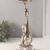 Подсвечник полистоун на 1 свечу "Скрипка" серебро 10х10х36 см