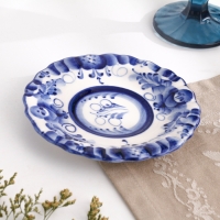 Блюдце гжель &laquo;Анемон&raquo;, бело-синий,керамика, D = 15 см,