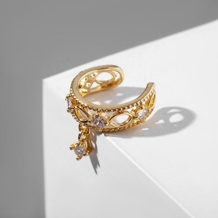 Серьга &laquo;Кафф&raquo; яркая классика, цвет белый в золоте