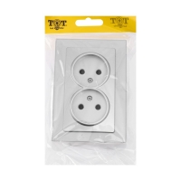 Розетка двухместная TOT Glossy Glass, 10 А, скрытая, без з/к, стекло, серебристая Розетка двухместная TOT Glossy Glass, 10 А, скрытая, без з/к, стекло, серебристая