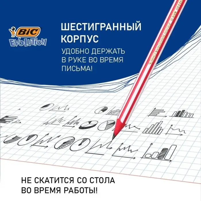 Карандаш чернографитный HB, BIC Evolution Stripes, c ластиком, корпус с полосками, микс