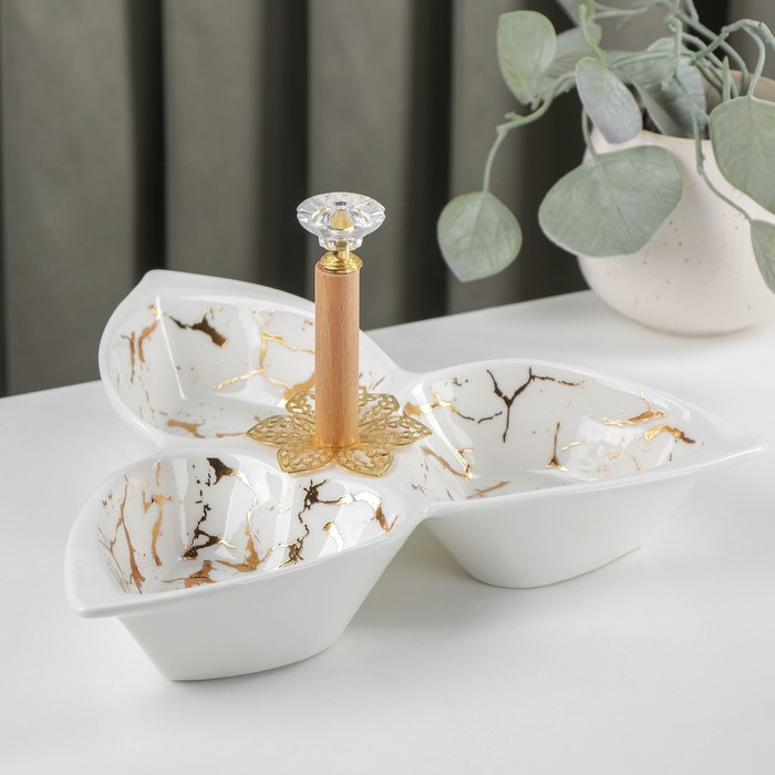 Менажница керамическая 3 ячейки &laquo;Марбл&raquo;, 160 мл, 25,3&times;23&times;4,5 см, цвет белый