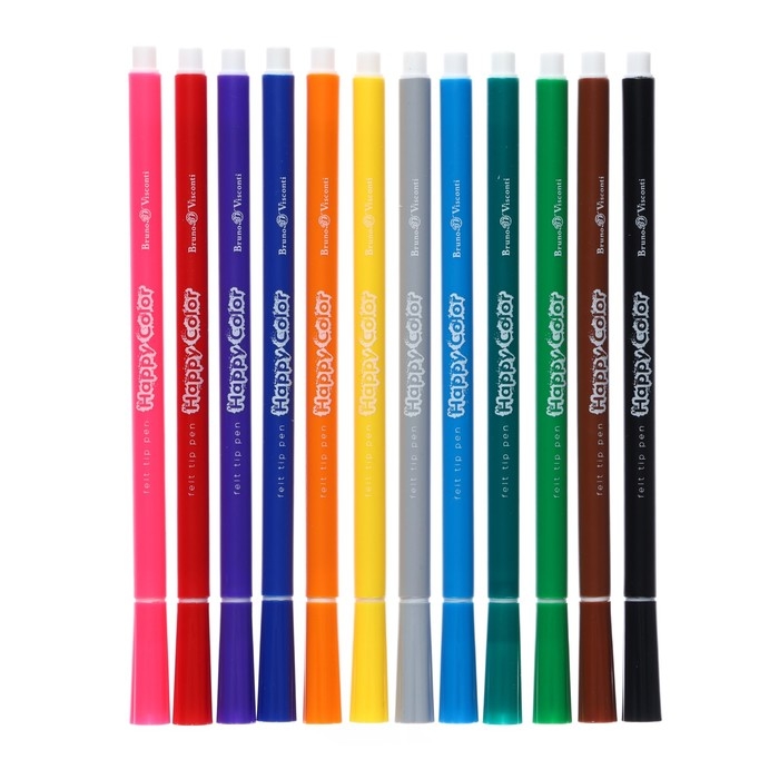 Фломастеры 12 цветов BrunoVisconti HappyColor, МИКС