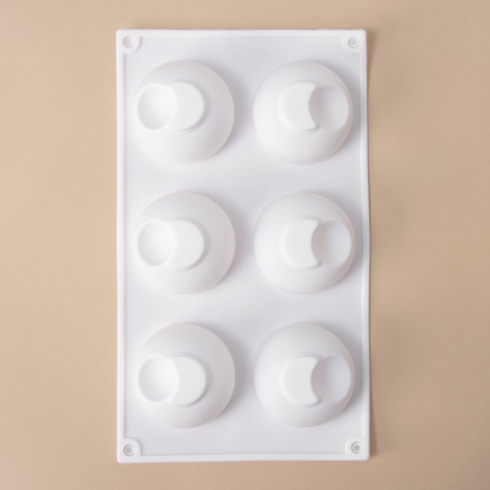 Форма для муссовых десертов и выпечки Доляна «Десерт с фруктами», 30×17,5×4,5 см, 6 ячеек (d=7 см), цвет белый Форма для муссовых десертов и выпечки Доляна «Десерт с фруктами», 30×17,5×4,5 см, 6 ячеек (d=7 см), цвет белый