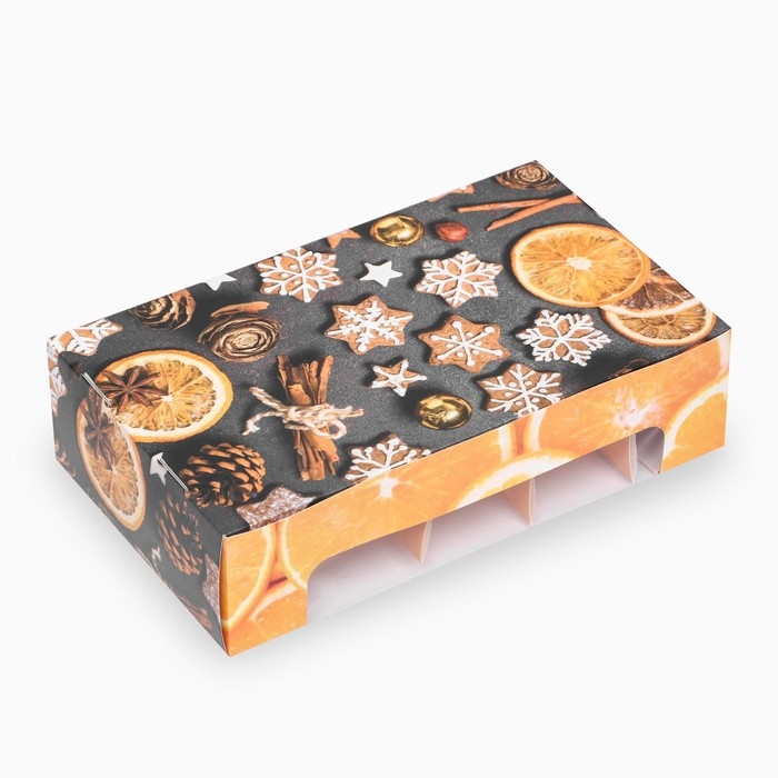 Новый год. Кондитерская упаковка под 5 эклеров Новый год. Кондитерская упаковка под 5 эклеров "Мандарины", 25,2 х 15 х 6,6 см