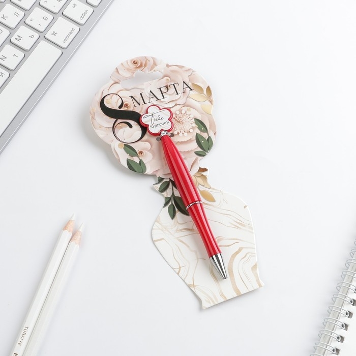 Ручка шариковая синяя паста &laquo;Цветок&raquo;,пластик, на подложке 8 марта