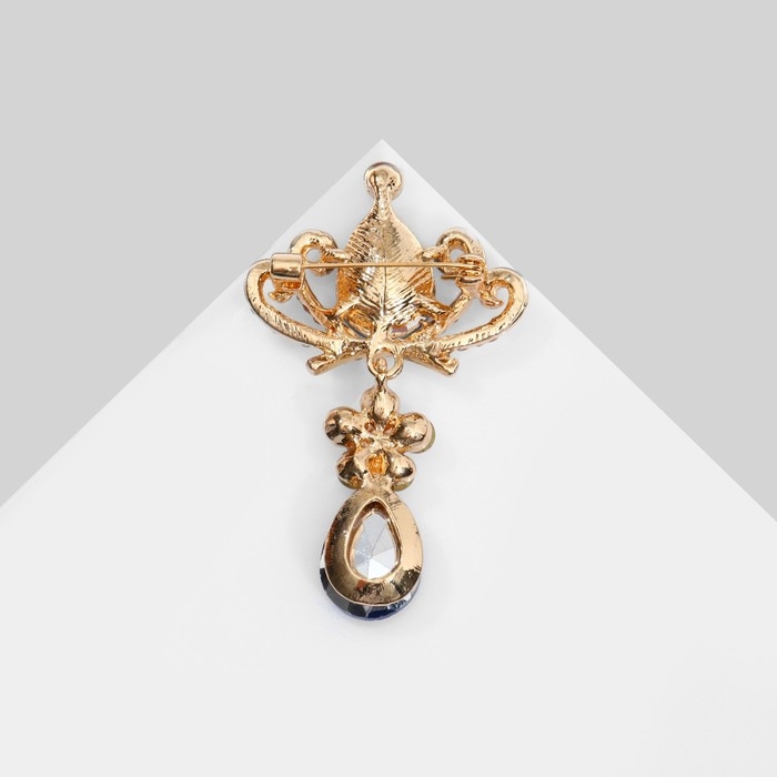 Брошь &laquo;Императрица&raquo; с подвеской, цвет сине-белый в золоте