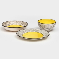 Набор посуды "Восточный", керамика, желтый, 18 предметов: 6 шт-20 см, 6 шт-25 см, 6 шт-15 см 700 мл , 1 сорт, Иран