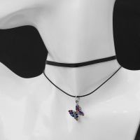 Чокер &laquo;Двойной&raquo; с нитью, бабочка, цветной в серебре, L=36 см