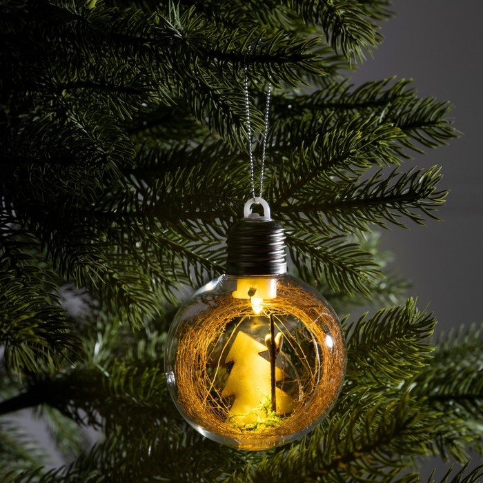 Ёлочный шар &laquo;Ёлочки&raquo;, батарейки, 1 LED, свечение тёплое белое