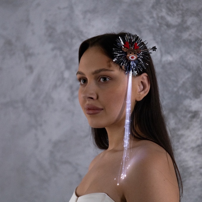 Заколка для волос светодиодная Заколка для волос светодиодная "Олень" 34x9 см, 1 LED, батарейки LR1130x2 (в комплекте), свечение белое