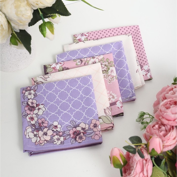 Платок носовой женский 28х28см, 6шт, рис 64094-1, МИКС, ситец 100г/м, хл100%