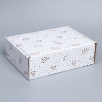Коробка подарочная сборная, упаковка, &laquo;Веточки&raquo;, белый, 27 х 21 х 9 см