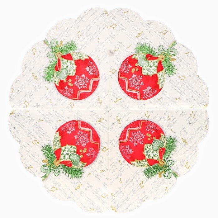 Новогодние салфетки бумажные круглые Art Bouquet Rondo &laquo;Музыкальный шар&raquo;, 3 слоя, d 32 см, 12 шт