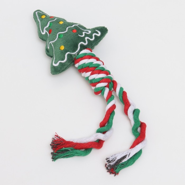 Игрушка пищащая, мягкая для собак Игрушка пищащая, мягкая для собак "Ёлка" с канатом, 32 см