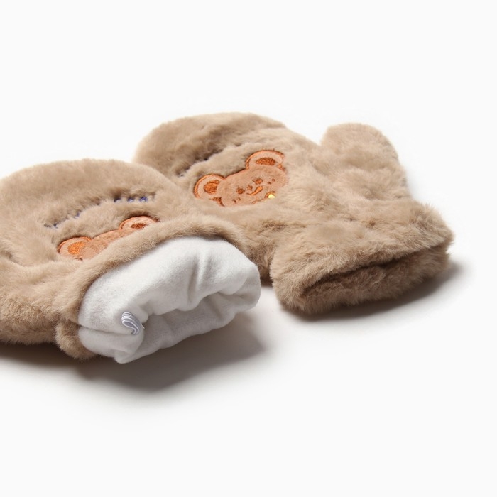 Варежки подростковые MINAKU Мишка вышивка 24 см цвет коричневый Варежки подростковые MINAKU Мишка вышивка 24 см цвет коричневый