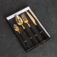 Набор столовых приборов из нержавеющей стали Magistro &laquo;Версаль&raquo;, 4 предмета, цвет ручек чёрный, цвет металла золотой