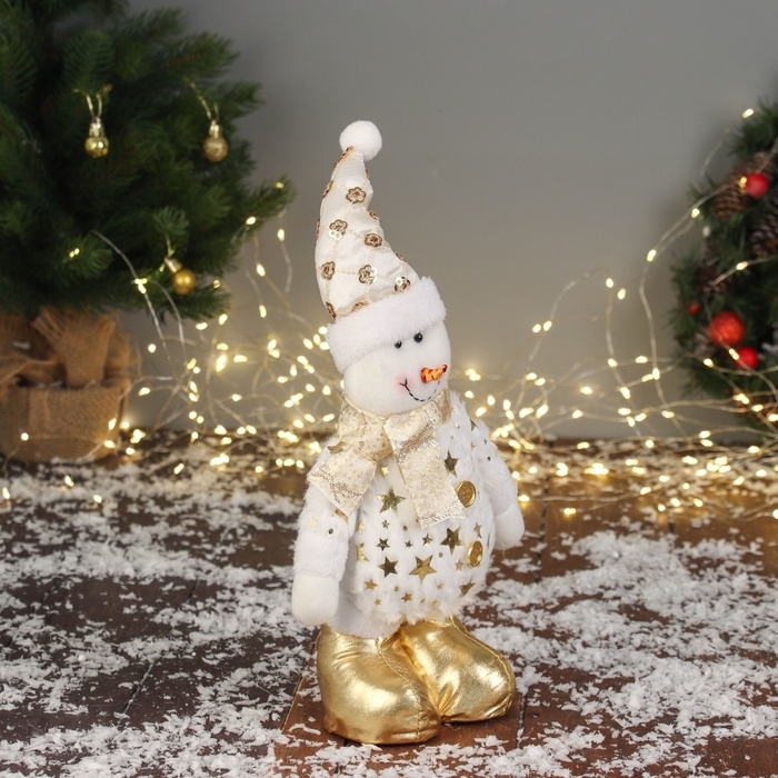 Мягкая игрушка Мягкая игрушка "Снеговик в костюме со звёздами" 36х19 см, золотисто-белый