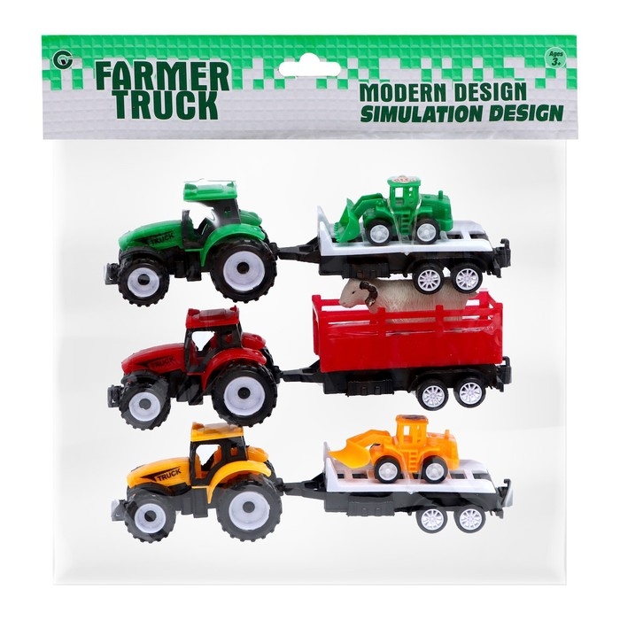 Набор инерционных тракторов &laquo;Фермер&raquo; с прицепом, 3 штуки